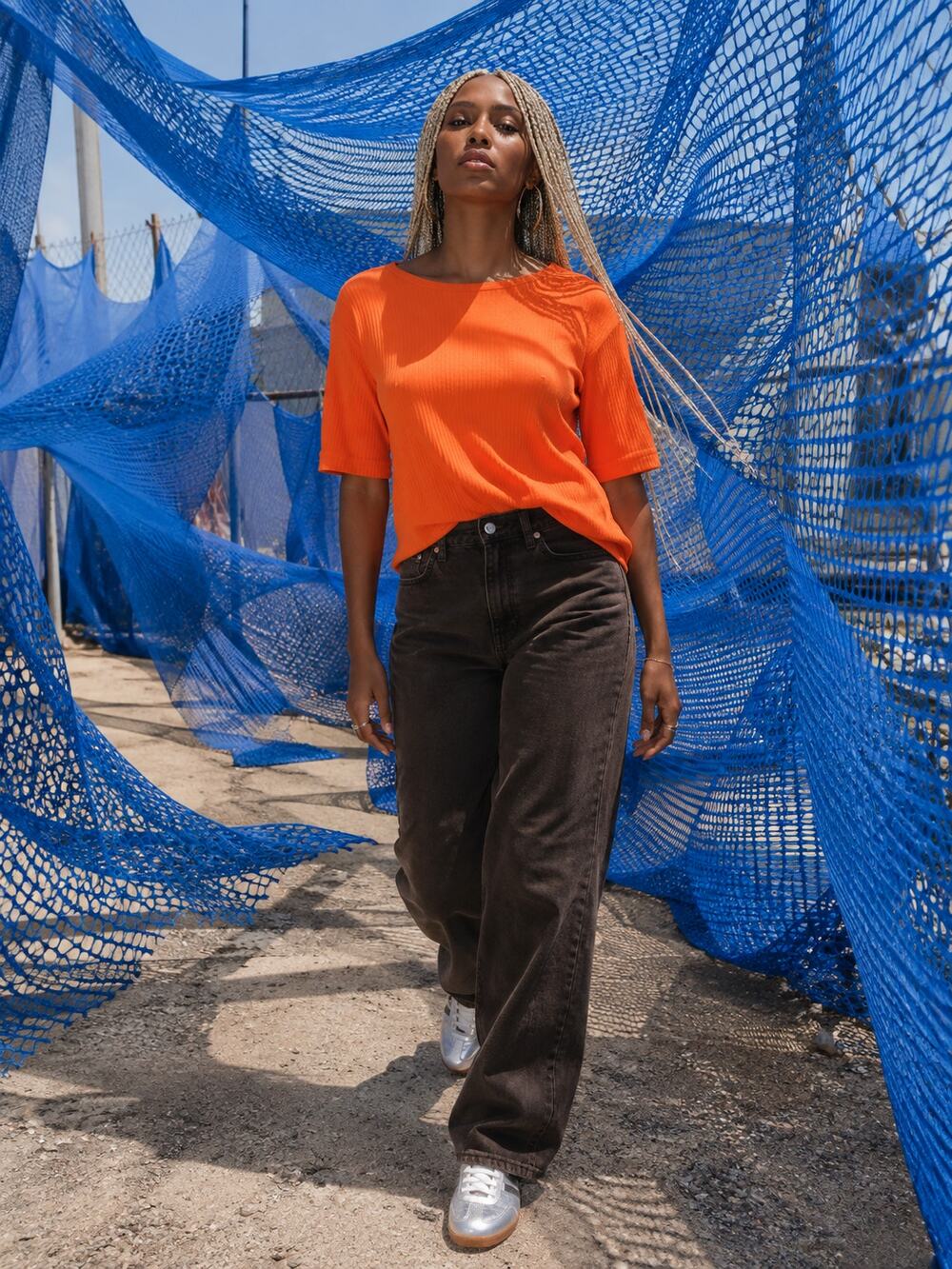 Victoria Jones Bright Orange Ribbed Short Sleeve Top